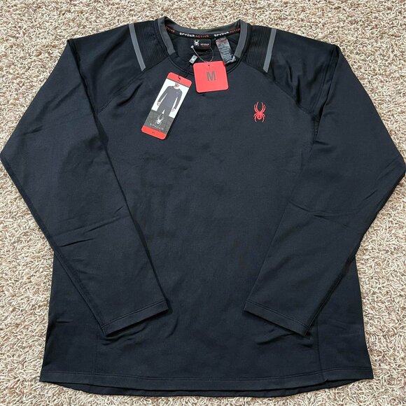 Spyder Active Men’s Moisture Wicking Brush Long Sleeve T-Shirt Black, Size M - Picture 1 of 12